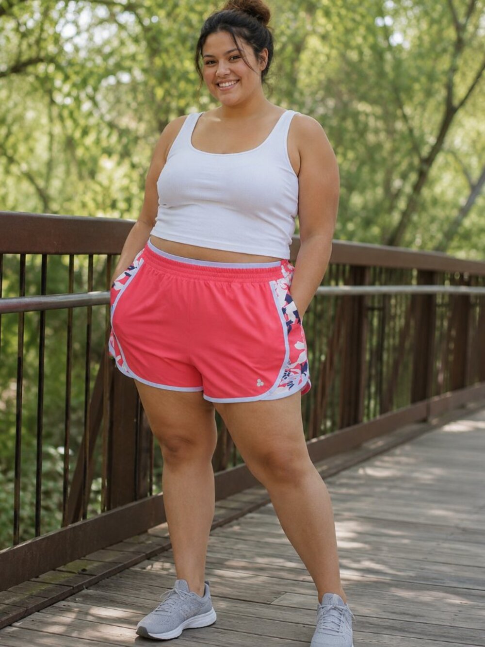 Tek Gear Activewear Shorts – Orange – Floral‎ Trim –Women's XXL